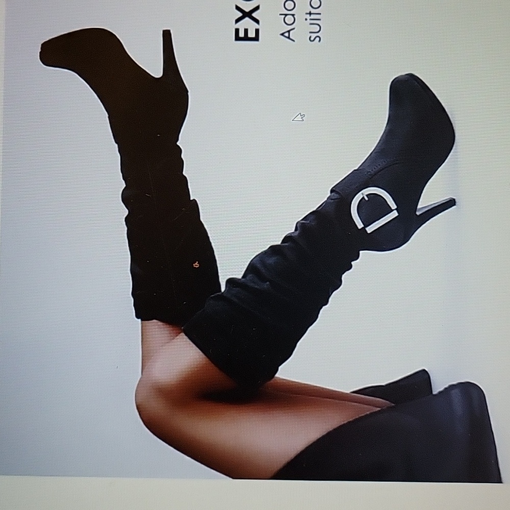 Dream Pairs Paris knee high black PU high heel boot platform silverbuckle 6 NEW…